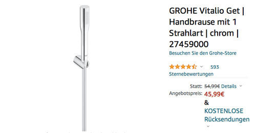 GROHE 27459000 Vitalio Get Handbrause mit Wandhalterset - jetzt 13% billiger GROHE 27459000 Vitalio Get Handbrause mit Wandhalterset - jetzt 13% billiger