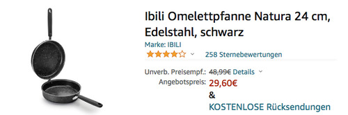 Ibili 441024 24 cm Omelettpfanne Natura, Edelstahl - jetzt 33% billiger Ibili 441024 24 cm Omelettpfanne Natura, Edelstahl - jetzt 33% billiger