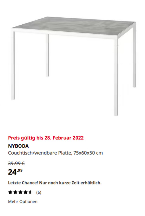 IKEA Braunschweig - NYBODA Couchtisch/wendbare Platte, hellgrau Betonmuster/weiß, 75x60x50 cm - jetzt 38% billiger