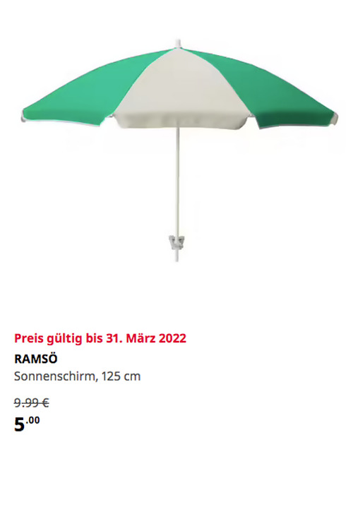 IKEA Bremerhaven - RAMSÖ Sonnenschirm, grün/grau, 125 cm - jetzt 50% billiger