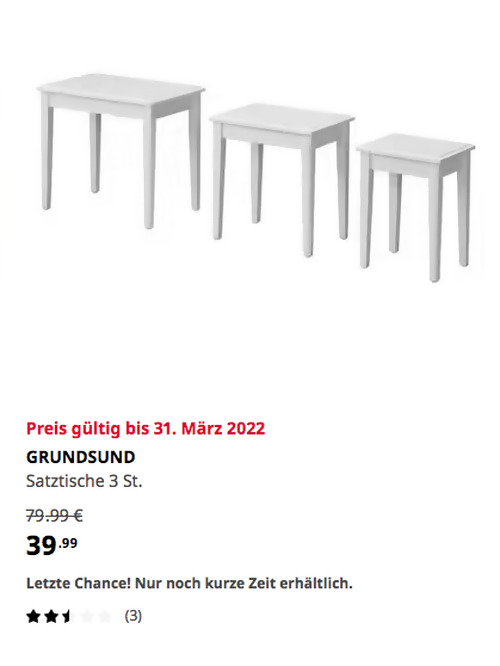 IKEA Düsseldorf - GRUNDSUND Satztische 3 St., weiß - jetzt 50% billiger