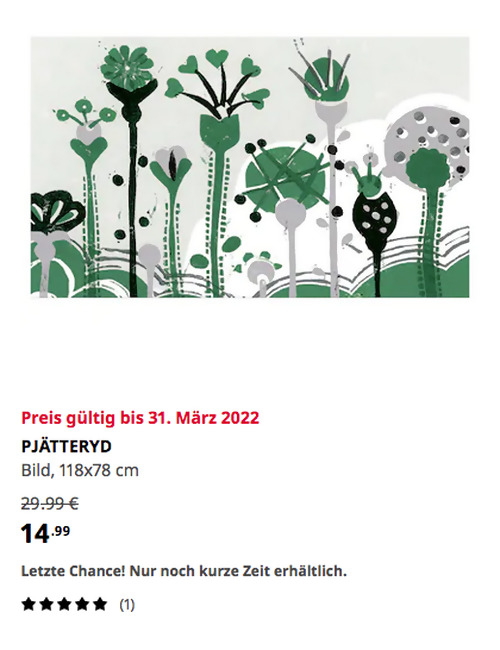 IKEA Dortmund - PJÄTTERYD Bild, grüne Blumen, 118x78 cm - jetzt 50% billiger