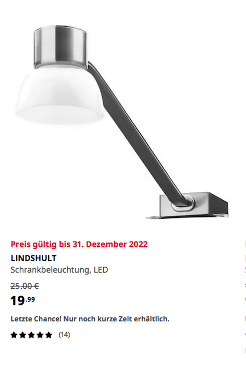 IKEA Frankfurt - LINDSHULT Schrankbeleuchtung, LED, vernickelt, 34.5 cm lang  - jetzt 20% billiger