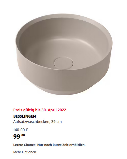 IKEA Köln-Godorf - BESSLINGEN Aufsatzwaschbecken, beige/mattiert, 39 cm - jetzt 29% billiger IKEA Köln-Godorf - BESSLINGEN Aufsatzwaschbecken, beige/mattiert, 39 cm - jetzt 29% billiger