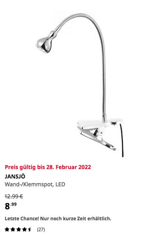 IKEA Osnabrück - JANSJÖ Wand-/Klemmspot, LED, silberfarben, 40 cm hoch - jetzt 31% billiger IKEA Osnabrück - JANSJÖ Wand-/Klemmspot, LED, silberfarben, 40 cm hoch - jetzt 31% billiger
