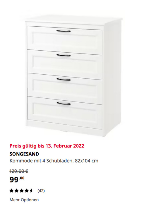 IKEA Wallau - SONGESAND Kommode mit 4 Schubladen, weiß, 82x104 cm - jetzt 23% billiger IKEA Wallau - SONGESAND Kommode mit 4 Schubladen, weiß, 82x104 cm - jetzt 23% billiger