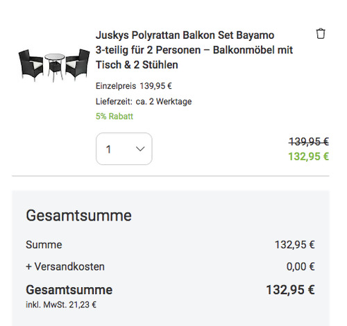 Juskys Polyrattan Balkon-Set "Bayamo", 3-teilig - jetzt 5% billiger