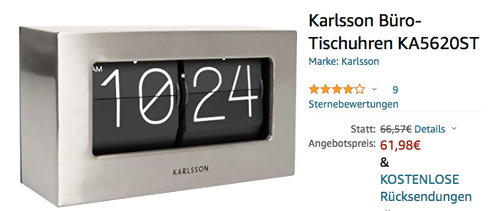 Karlsson KA5620ST Büro-Tischuhr (Stahl, 21 x 8,5 x 11 cm) - jetzt 7% billiger