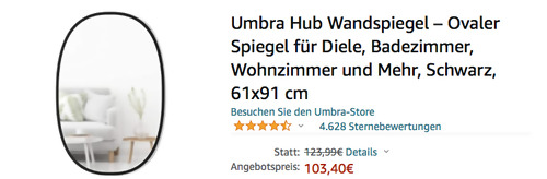 Umbra Hub Wandspiegel  61x91 cm Ovaler Spiegel, schwarz - jetzt 17% billiger Umbra Hub Wandspiegel  61x91 cm Ovaler Spiegel, schwarz - jetzt 17% billiger