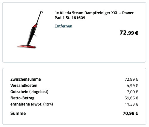 Vileda 161609 Steam Dampfreiniger XXL + 1 St. Power Pad Vileda 161609 Steam Dampfreiniger XXL + 1 St. Power Pad