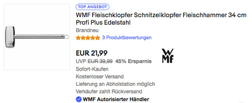 WMF Profi Plus Fleischklopfer 34 cm, Edelstahl - jetzt 25% billiger WMF Profi Plus Fleischklopfer 34 cm, Edelstahl - jetzt 25% billiger