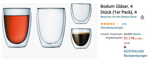 Bodum PAVINA Gläser 4er Set - 2 Stk. 0.08 l + 2 Stk. 0.35 l - jetzt 21% billiger Bodum PAVINA Gläser 4er Set - 2 Stk. 0.08 l + 2 Stk. 0.35 l - jetzt 21% billiger