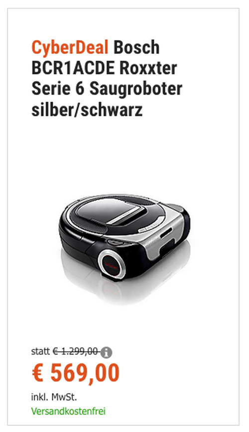Bosch BCR1ACDE Roxxter Serie 6 Saugroboter (Smart CornerClean, PureAir Hygienefilter, Sprachsteuerung) - jetzt 28% billiger