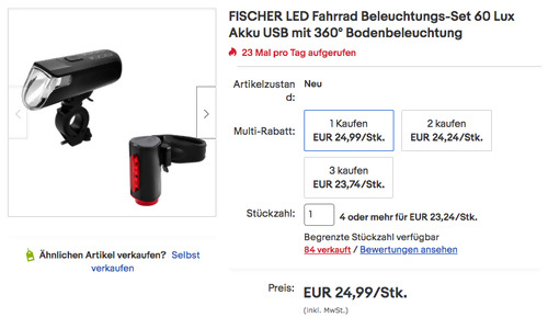 FISCHER 50565 LED Fahrrad Beleuchtungs-Set (60 Lux, Akku, 360° Bodenbeleuchtung) FISCHER 50565 LED Fahrrad Beleuchtungs-Set (60 Lux, Akku, 360° Bodenbeleuchtung)