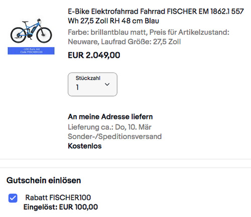 FISCHER EM 1862.1 27,5 Zoll E-Mountainbike, blau (48 cm RH, 557 Wh) FISCHER EM 1862.1 27,5 Zoll E-Mountainbike, blau (48 cm RH, 557 Wh)
