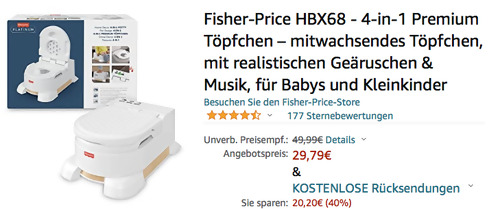 Fisher-Price HBX68 4-in-1 Premium Töpfchen für Babys und Kleinkinder - jetzt 20% billiger
