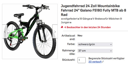 Galano FS180 24 Zoll Jugendfahrrad, versch. Farben (37 cm Rahmengröße, 18 Gänge) Galano FS180 24 Zoll Jugendfahrrad, versch. Farben (37 cm Rahmengröße, 18 Gänge)