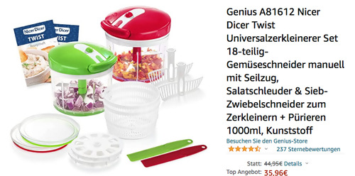 Genius A81612 Nicer Dicer Twist Universalzerkleinerer-Set, 18-teilig - jetzt 20% billiger Genius A81612 Nicer Dicer Twist Universalzerkleinerer-Set, 18-teilig - jetzt 20% billiger