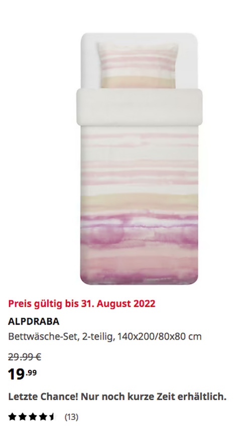 IKEA Berlin-Spandau - ALPDRABA Bettwäsche-Set, 2-teilig, rosa/Streifen, 140x200/80x80 cm - jetzt 33% billiger IKEA Berlin-Spandau - ALPDRABA Bettwäsche-Set, 2-teilig, rosa/Streifen, 140x200/80x80 cm - jetzt 33% billiger