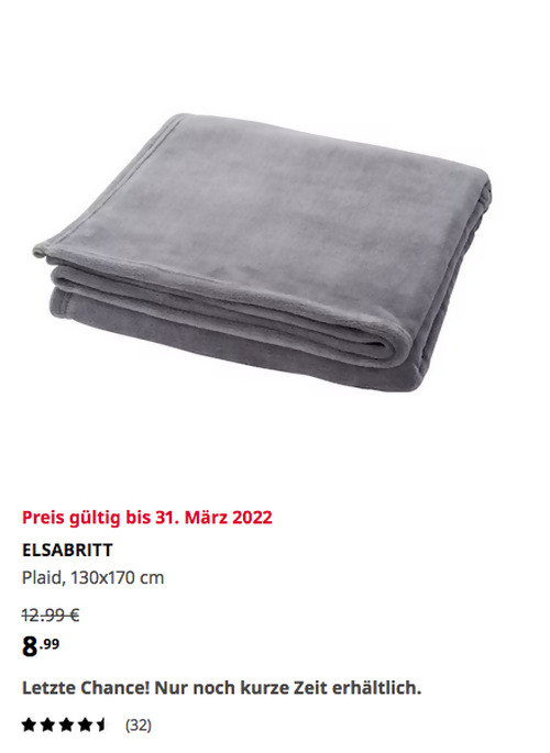 IKEA Bremerhaven - ELSABRITT Plaid, grau, 130x170 cm - jetzt 31% billiger