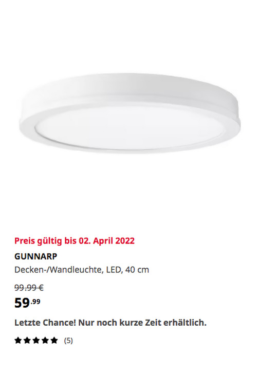 IKEA Duisburg - GUNNARP Decken-/Wandleuchte, LED, weiß, dimmbar/Weißspektrum, 40 cm, 22 W - jetzt 40% billiger IKEA Duisburg - GUNNARP Decken-/Wandleuchte, LED, weiß, dimmbar/Weißspektrum, 40 cm, 22 W - jetzt 40% billiger