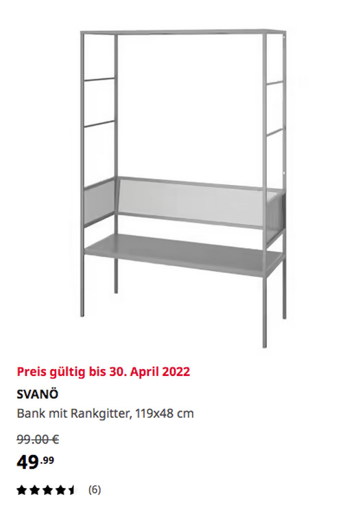 IKEA Köln-Godorf - SVANÖ Bank mit Rankgitter, grau, 119x48 cm, Stahl, Pulverbeschichtung - jetzt 50% billiger IKEA Köln-Godorf - SVANÖ Bank mit Rankgitter, grau, 119x48 cm, Stahl, Pulverbeschichtung - jetzt 50% billiger
