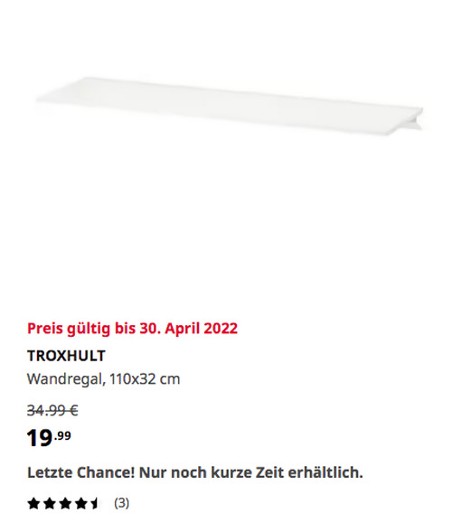 IKEA Kaarst - TROXHULT Wandregal, weiß, 110x32 cm - jetzt 43% billiger