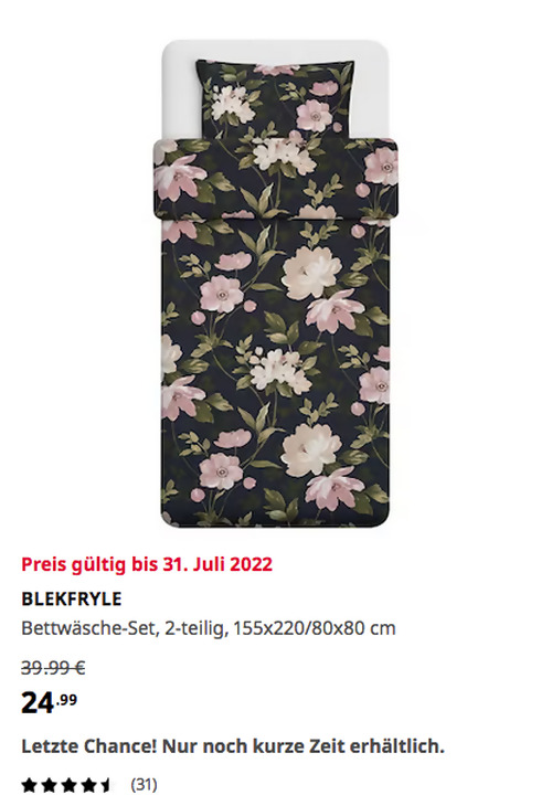 IKEA Ludwigsburg - BLEKFRYLE Bettwäsche-Set, 2-teilig, schwarz/Blume, 155x220/80x80 cm - jetzt 38% billiger IKEA Ludwigsburg - BLEKFRYLE Bettwäsche-Set, 2-teilig, schwarz/Blume, 155x220/80x80 cm - jetzt 38% billiger