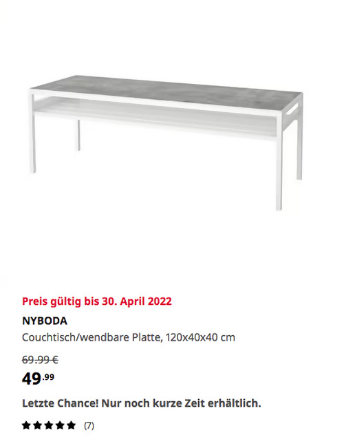 IKEA Mannheim - NYBODA Couchtisch/wendbare Platte, hellgrau Betonmuster/weiß, 120x40x40 cm - jetzt 29% billiger