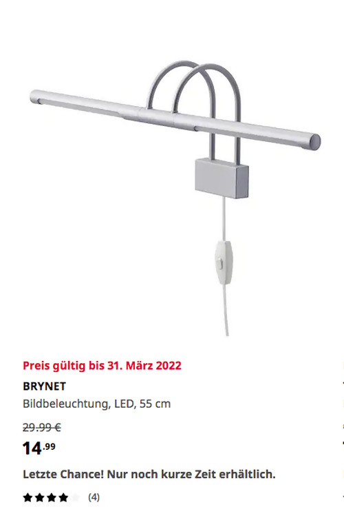 IKEA Rostock - BRYNET Bildbeleuchtung, LED, silberfarben, 55 cm  - jetzt 50% billiger