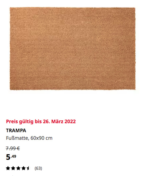 IKEA Sindelfingen - TRAMPA Fußmatte, Kokos, 60x90 cm - jetzt 31% billiger IKEA Sindelfingen - TRAMPA Fußmatte, Kokos, 60x90 cm - jetzt 31% billiger