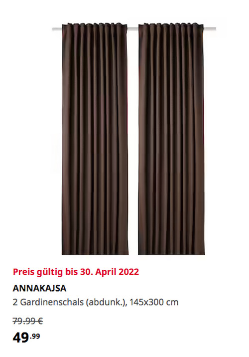 IKEA Walldorf - ANNAKAJSA2 Gardinenschals (abdunk.), braun, 145x300 cm  - jetzt 38% billiger