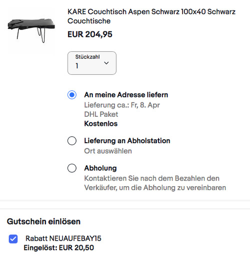 KARE 100x40 cm Couchtisch "Aspen" Schwarz (Massivholz) - jetzt 10% billiger