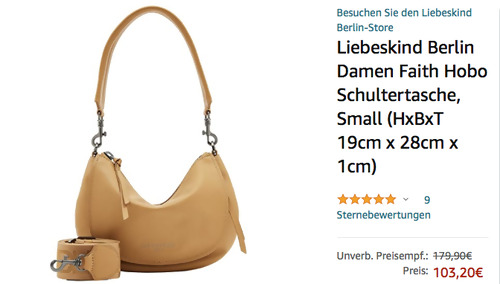 Liebeskind Berlin "Faith Hobo S" Damen Schultertasche in Farbe Lentil (Leder, 19 x 28 x 1 cm) Liebeskind Berlin "Faith Hobo S" Damen Schultertasche in Farbe Lentil (Leder, 19 x 28 x 1 cm)