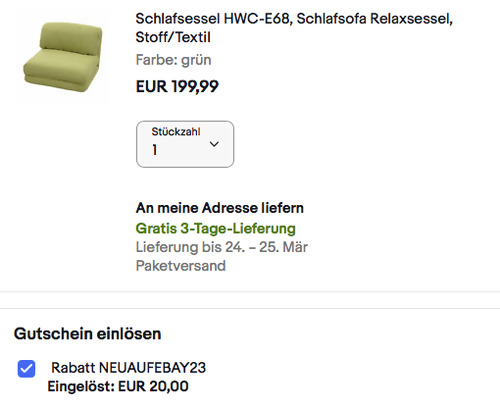 Mendler Relaxsessel HWC-E68 mit Schlaffunktion, grün (15x75x217 cm Liegefläche) - jetzt 9% billiger
