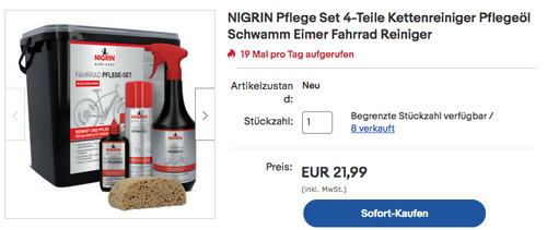 NIGRIN 50609 Bike-Care Fahrrad Pflegeset 4-Teile (Fahrradreiniger, Kettenreiniger, Pflegeöl, Schwamm, Eimer) NIGRIN 50609 Bike-Care Fahrrad Pflegeset 4-Teile (Fahrradreiniger, Kettenreiniger, Pflegeöl, Schwamm, Eimer)