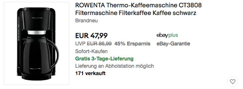Rowenta CT3808 Thermo Filterkaffeemaschine mit Isolierkanne, 1.25 Liter - jetzt 7% billiger