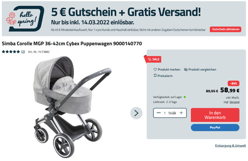 Simba Corolle MGP 36-42cm Cybex Puppenwagen, ca. 60 x 36,5 cm - jetzt 16% billiger