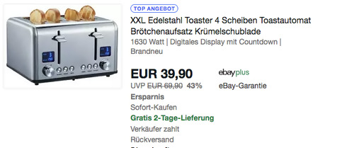 Steinborg SB-2080 XXL 4 Scheiben Edelstahl Toaster - jetzt 20% billiger Steinborg SB-2080 XXL 4 Scheiben Edelstahl Toaster - jetzt 20% billiger