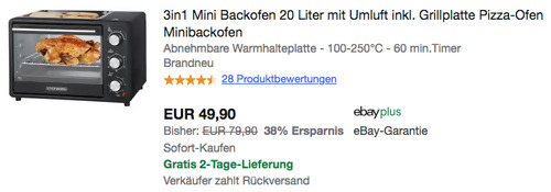 Steinborg SB-3001 3in1 Mini Backofen, 20 Liter - jetzt 17% billiger