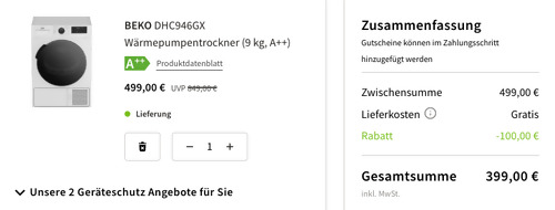 BEKO DHC946GX Wärmepumpentrockner (9 kg, A++) - jetzt 17% billiger BEKO DHC946GX Wärmepumpentrockner (9 kg, A++) - jetzt 17% billiger