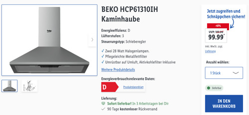 BEKO HCP61310IH Dunstabzug Kaminhaube, 60 cm BEKO HCP61310IH Dunstabzug Kaminhaube, 60 cm