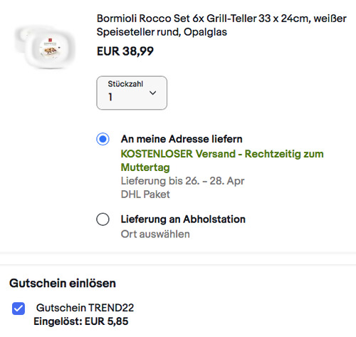 Bormioli Rocco 33 x 24cm 6x Grill-Teller Set, Opalglas - jetzt 15% billiger