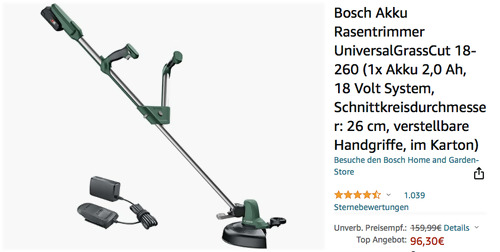 Bosch Akku Rasentrimmer UniversalGrassCut 18-260 inkl. 2,0 Ah Akku Bosch Akku Rasentrimmer UniversalGrassCut 18-260 inkl. 2,0 Ah Akku