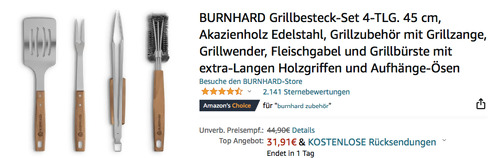 Burnhard 943558 Grillbesteck-Set 4-tlg., Akazienholz/Edelstahl - jetzt 20% billiger Burnhard 943558 Grillbesteck-Set 4-tlg., Akazienholz/Edelstahl - jetzt 20% billiger