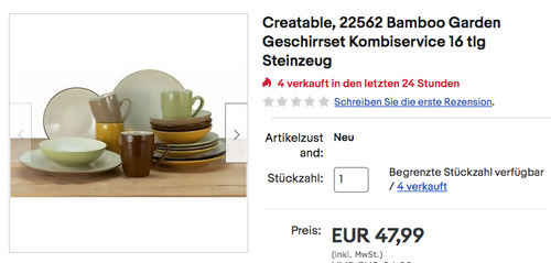 CreaTable 22562 Bamboo Garden 16 tlg. Geschirrset, Steinzeug - jetzt 20% billiger