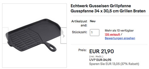 Echtwerk EW-GE-1245 Gusseisen Grillpfanne, 34 x 30,5 cm - jetzt 27% billiger Echtwerk EW-GE-1245 Gusseisen Grillpfanne, 34 x 30,5 cm - jetzt 27% billiger