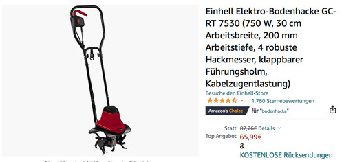 Einhell Elektro-Bodenhacke GC-RT 7530, 30 cm Arbeitsbreite - jetzt 17% billiger Einhell Elektro-Bodenhacke GC-RT 7530, 30 cm Arbeitsbreite - jetzt 17% billiger