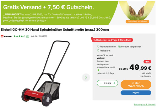 Einhell GC-HM 30 Hand Spindelmäher, max. 300 mm Schnittbreite Einhell GC-HM 30 Hand Spindelmäher, max. 300 mm Schnittbreite