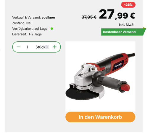 Einhell TC-AG 125/1 4430970 Winkelschleifer (125mm, 800W) - jetzt 16% billiger